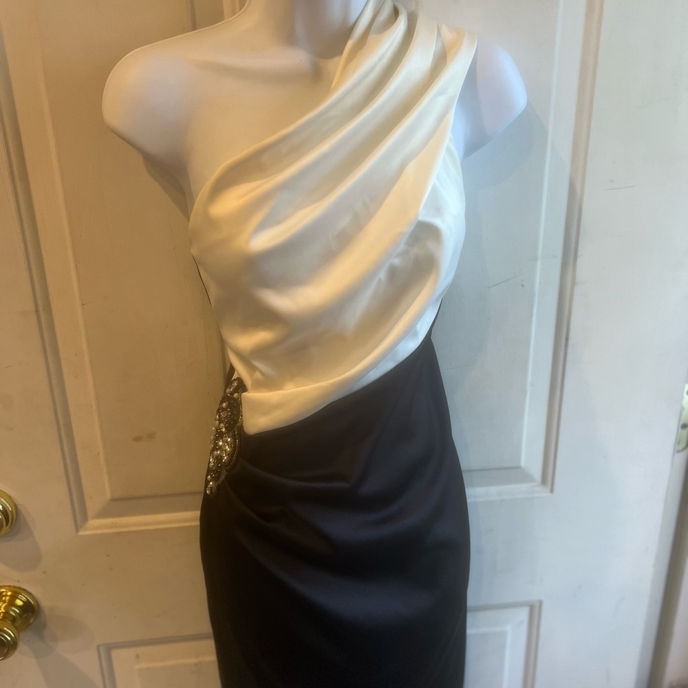 Off the shoulder black and white dress